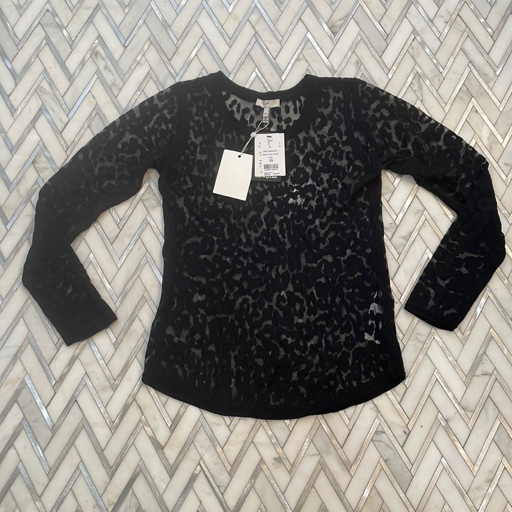 NWT Joie Leopard Sheer Black Top